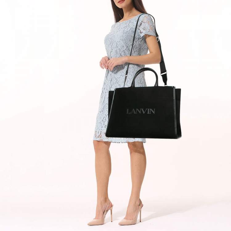 Pre Owned Lanvin Black Canvas and Leather Medium In & Out Tote
