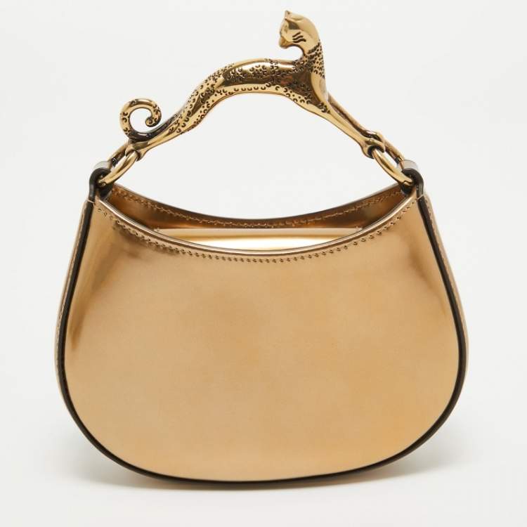 Pre Owned Lanvin Bronze Patent Leather Nano Cat Hobo