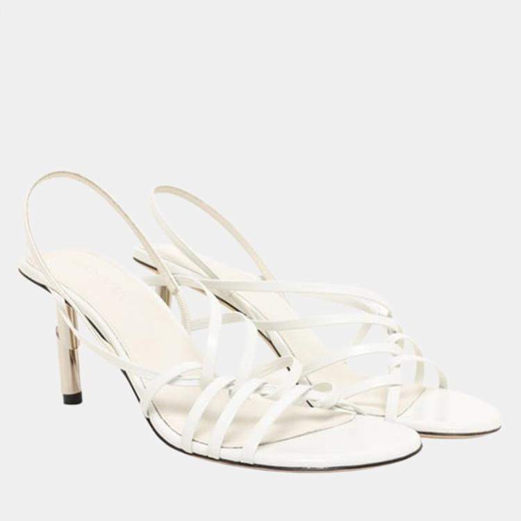 Pre Owned Lanvin Leather Sequence Strappy 75mm Sandal in Beige with Silver Stud Size 36