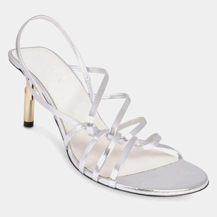 Pre Owned Lanvin Sequence Strappy 75mm Sandal in SIlver with Gold stud Size 37
