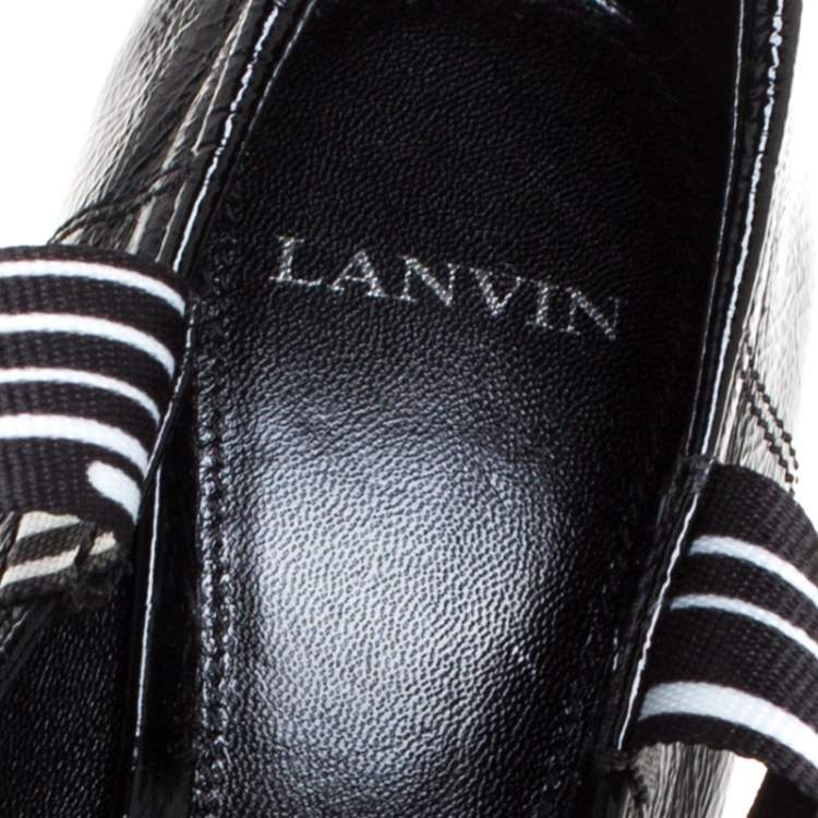 Pre Owned Lanvin Black Textured Patent Leather Pointed Toe Lace Buckle Pumps Size 36