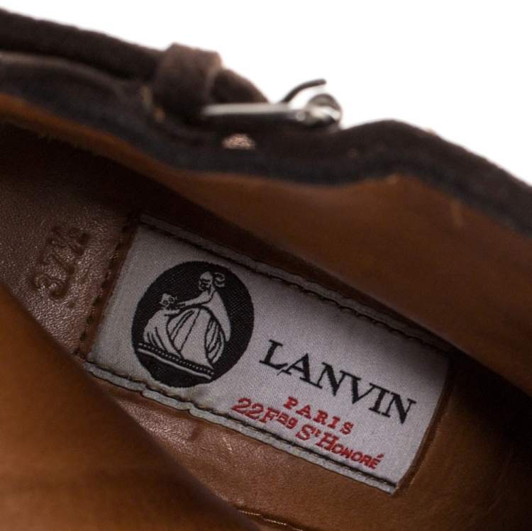 Pre Owned Lanvin Brown Suede Zip Wedge Ankle Boots Size 37.5