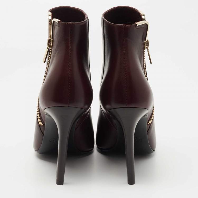 Pre Owned Lanvin Burgundy Leather Ankle Boots Size 40