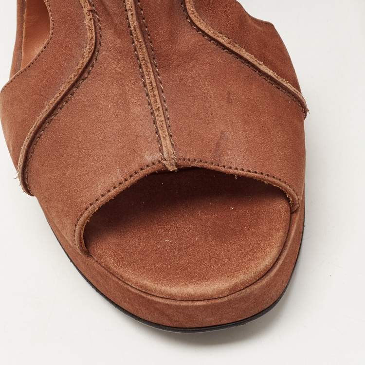 Pre Owned Lanvin Brown Nubuck Leather Platform Slingback Sandals Size 40