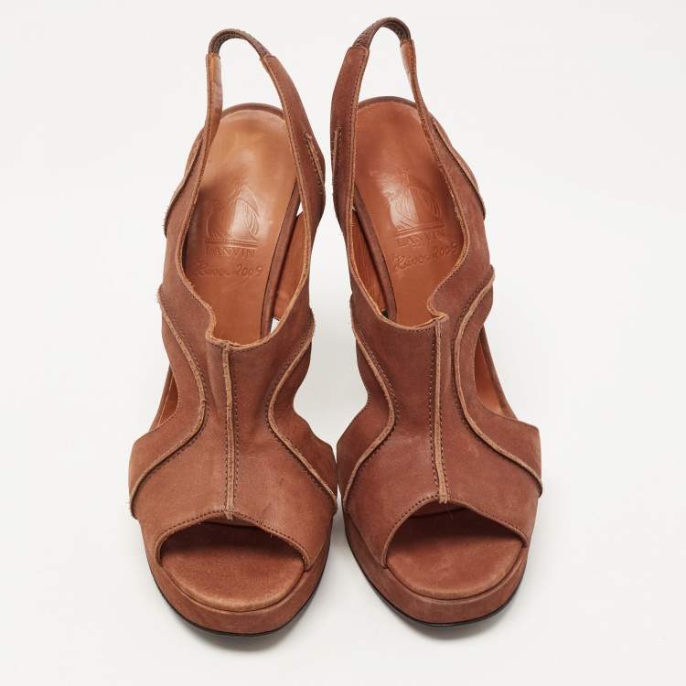 Pre Owned Lanvin Brown Nubuck Leather Platform Slingback Sandals Size 40