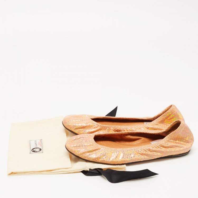 Pre Owned Lanvin Pink Iridescent Embossed Snakeskin Ballet Flats Size 37.5