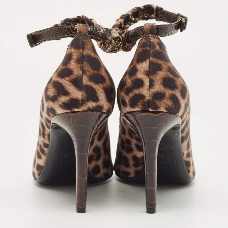 Pre Owned Lanvin Two Tone Leopard Print Fabric Open Toe Pumps Size 40