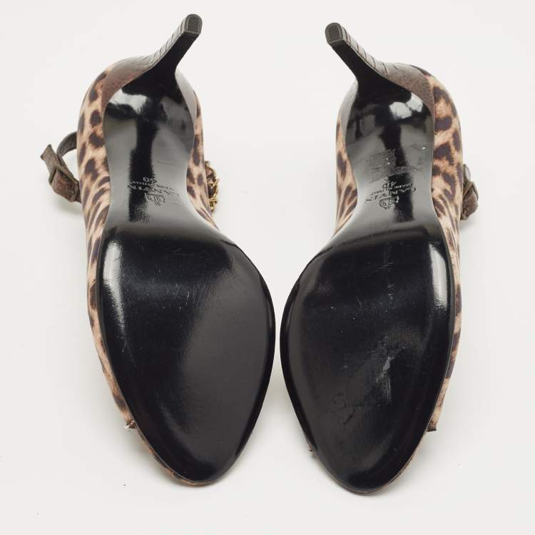 Pre Owned Lanvin Two Tone Leopard Print Fabric Open Toe Pumps Size 40