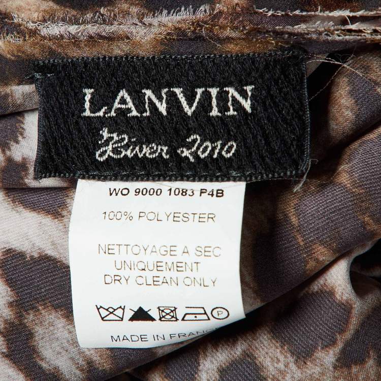 Pre Owned Lanvin Brown Animal Print Satin Square Scarf