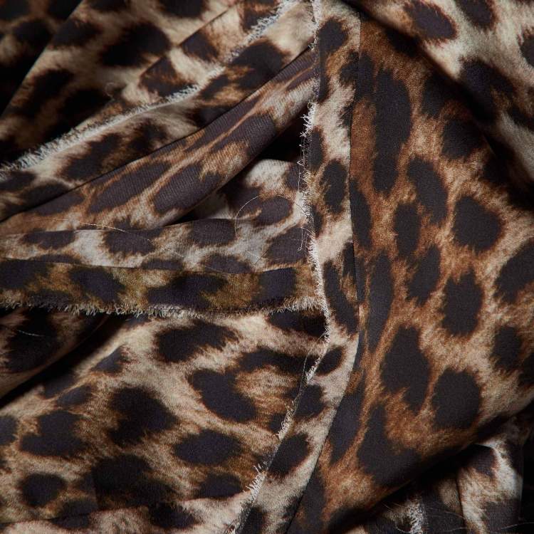 Pre Owned Lanvin Brown Animal Print Satin Square Scarf