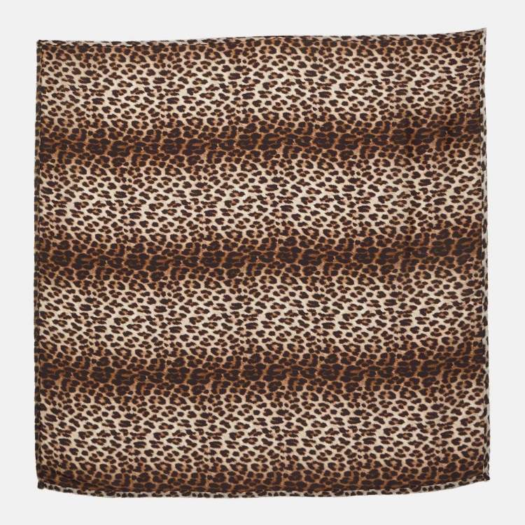 Pre Owned Lanvin Brown Animal Print Satin Square Scarf