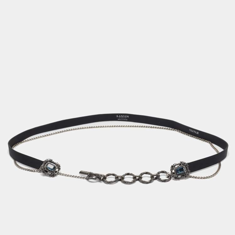 Pre Owned Lanvin Black Leather and Chain Crystals Embellished Waist Belt