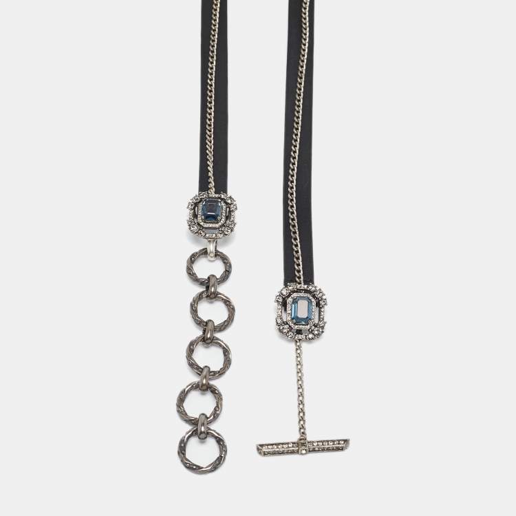 Pre Owned Lanvin Black Leather and Chain Crystals Embellished Waist Belt