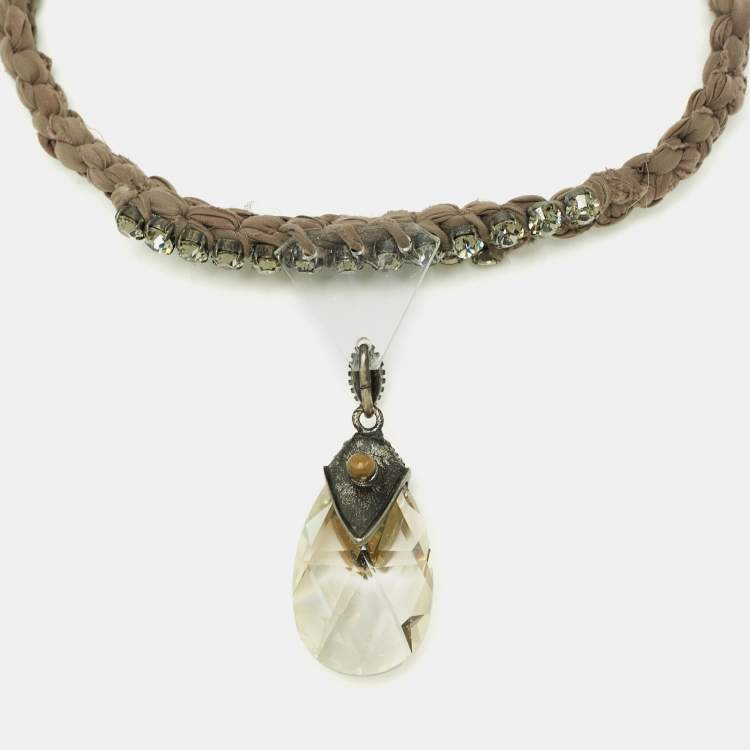 Pre Owned Lanvin Crystal Fabric Glass Two Tone Necklace