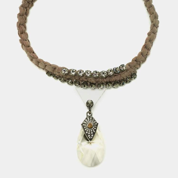 Pre Owned Lanvin Crystal Fabric Glass Two Tone Necklace