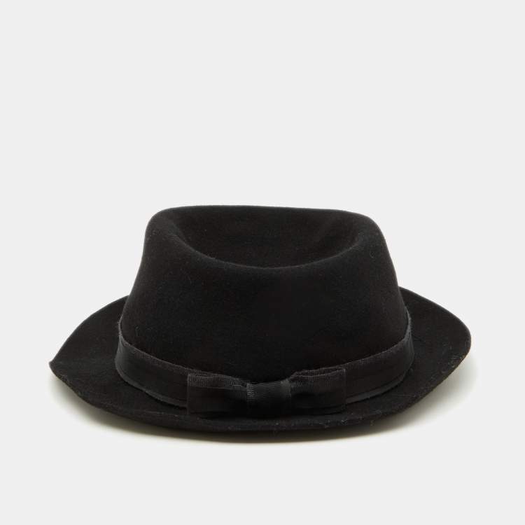 Pre Owned Lanvin Black Rabbit Felt Fedora Hat Size 59