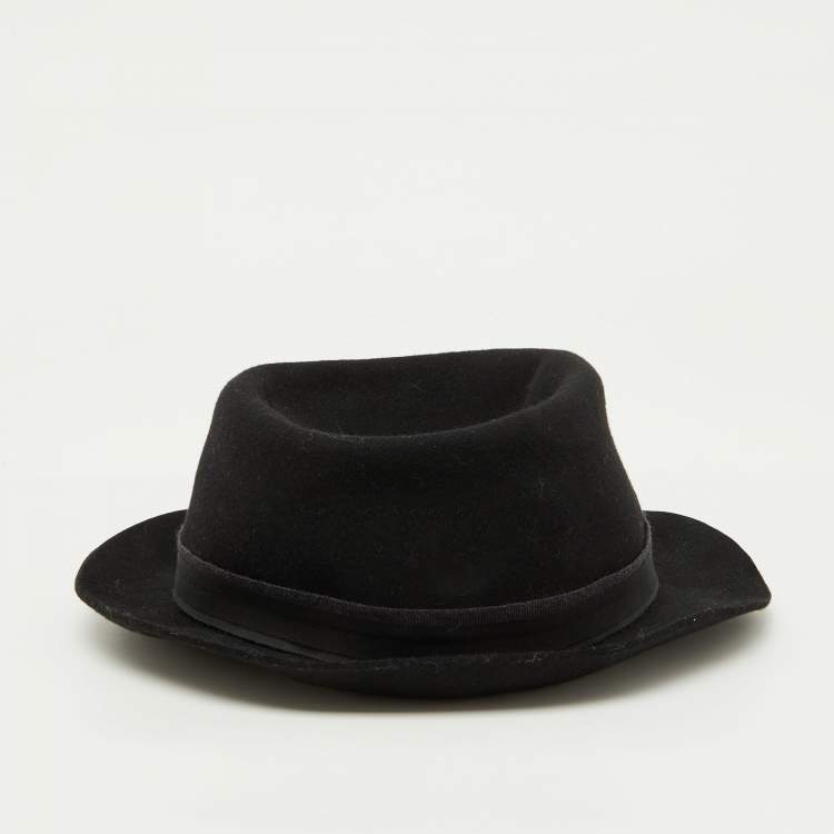 Pre Owned Lanvin Black Rabbit Felt Fedora Hat Size 59