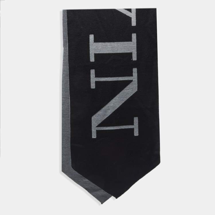 Pre Owned Lanvin Black/Grey Logo Patterned Wool Scarf