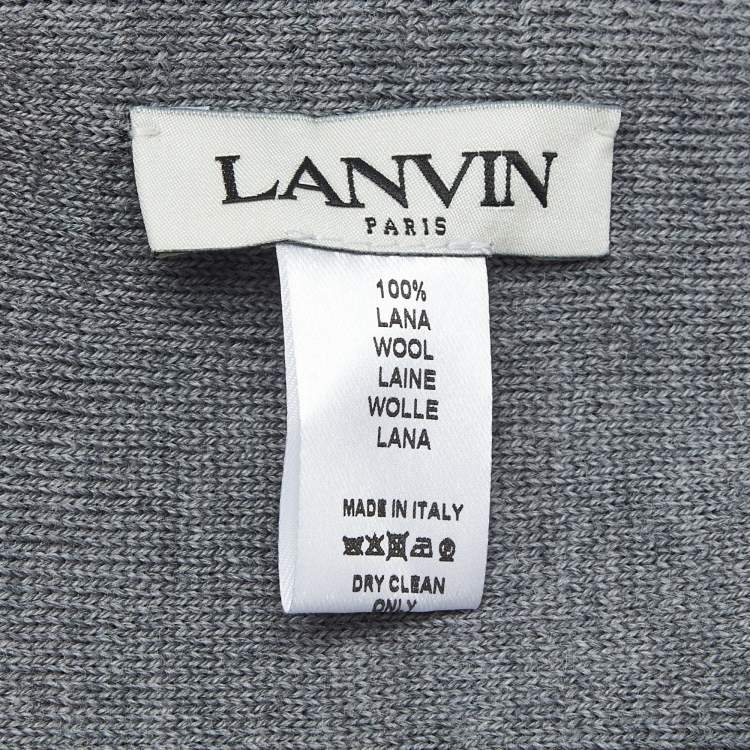 Pre Owned Lanvin Black/Grey Logo Patterned Wool Scarf