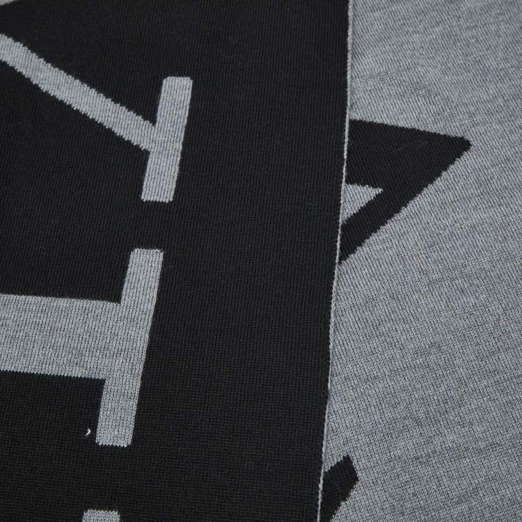 Pre Owned Lanvin Black/Grey Logo Patterned Wool Scarf