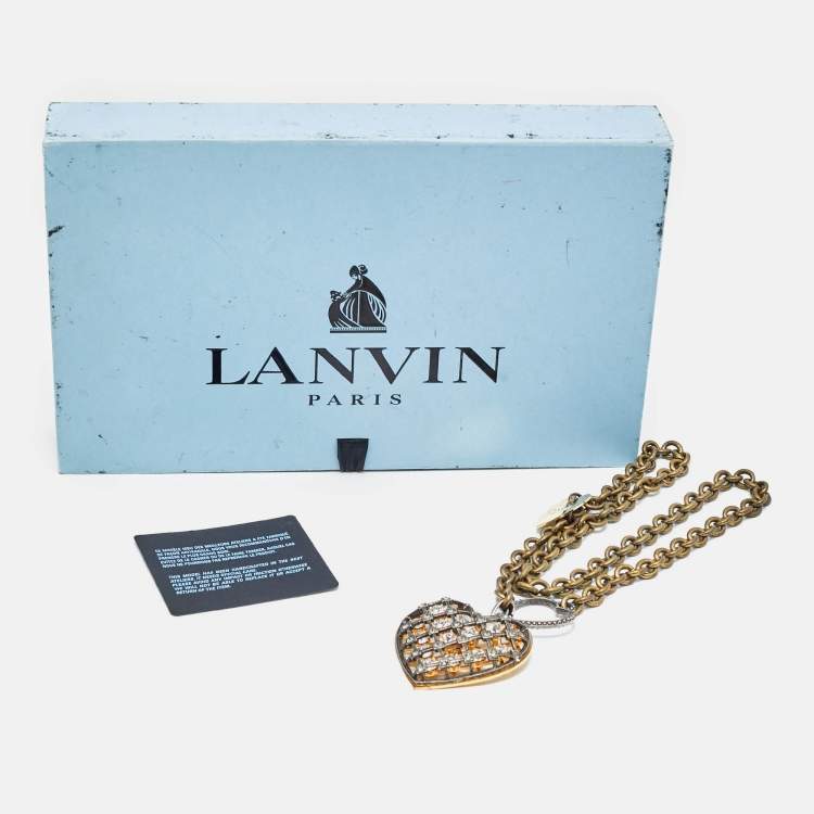Pre Owned Lanvin Heart Crystals Two Tone Metal Necklace/Brooch