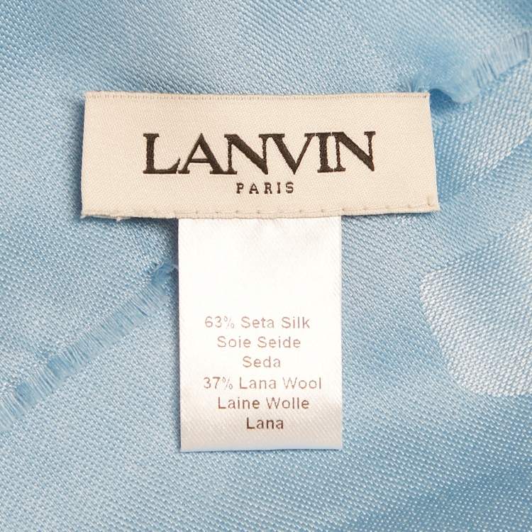 Pre Owned Lanvin Blue Island Logo Silk Jacquard Scarf