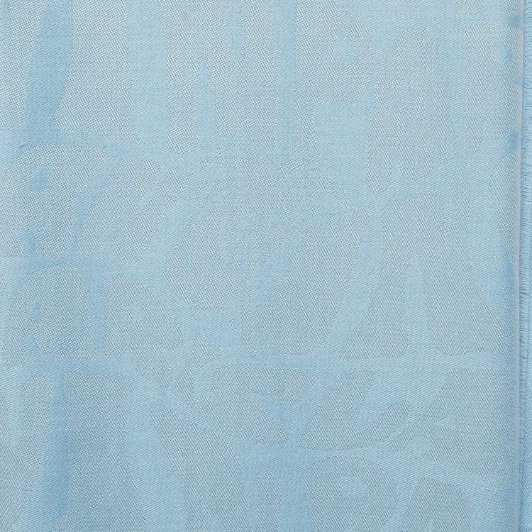 Pre Owned Lanvin Blue Island Logo Silk Jacquard Scarf