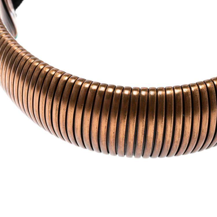مملوكة مسبقًا Lanvin Flexible Bronze Tone Tube Black Ribbon Tie-up Necklace