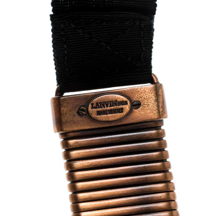 مملوكة مسبقًا Lanvin Flexible Bronze Tone Tube Black Ribbon Tie-up Necklace