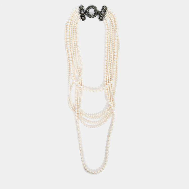 مملوكة مسبقًا Lanvin Faux Pearl Multistrand Necklace with Crystal Embellished Closure