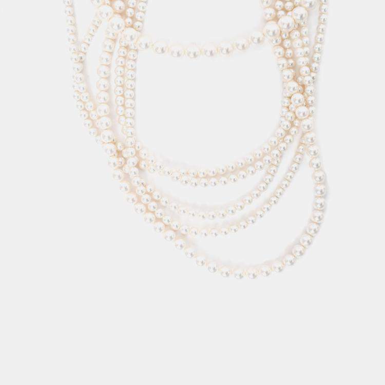 مملوكة مسبقًا Lanvin Faux Pearl Multistrand Necklace with Crystal Embellished Closure