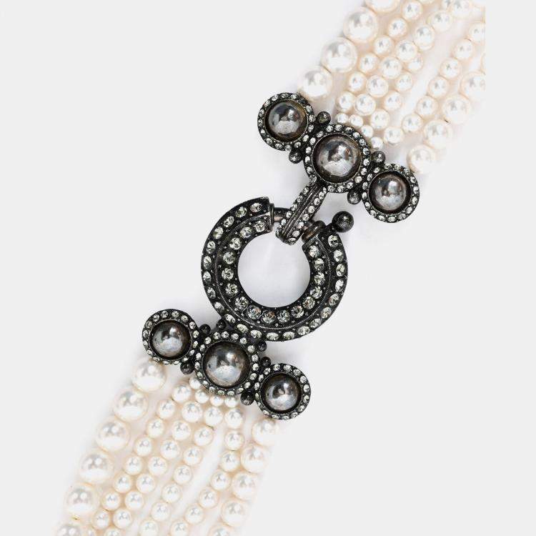 مملوكة مسبقًا Lanvin Faux Pearl Multistrand Necklace with Crystal Embellished Closure