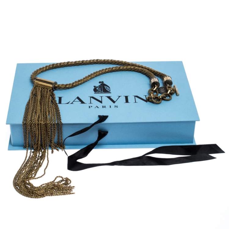 Pre Owned Lanvin Chain Link Gold Tone Long Tassel Statement Necklace