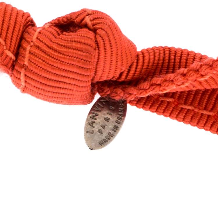 مملوكة مسبقًا Lanvin Orange Fabric Faux Pearl Strand Long Tie-up Necklace