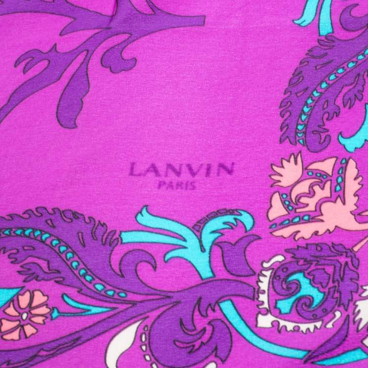 Pre Owned Lanvin Purple Floral Print Silk Square Scarf