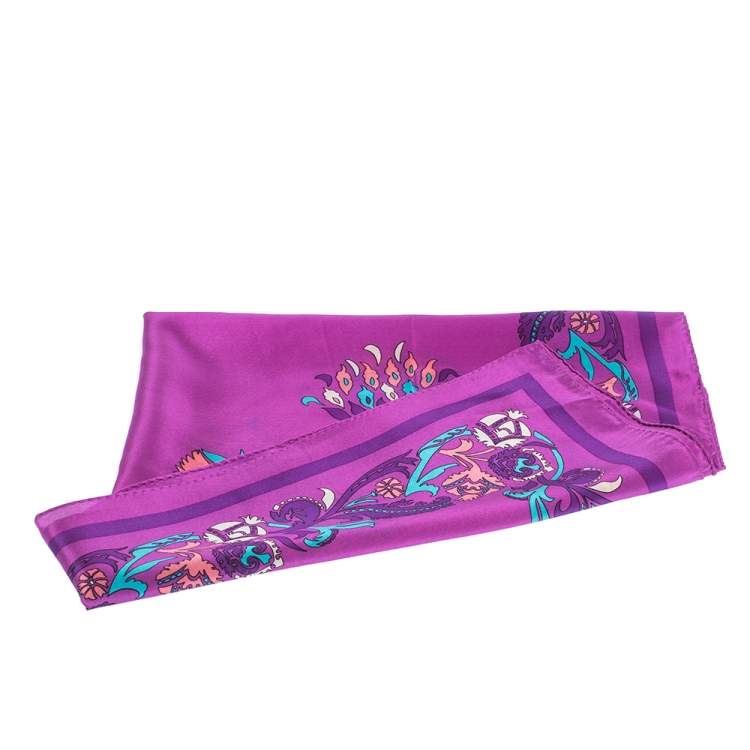 Pre Owned Lanvin Purple Floral Print Silk Square Scarf