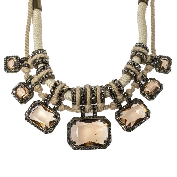 Pre Owned Lanvin Pale Orange Pavé Crystal Embellished Rope Necklace