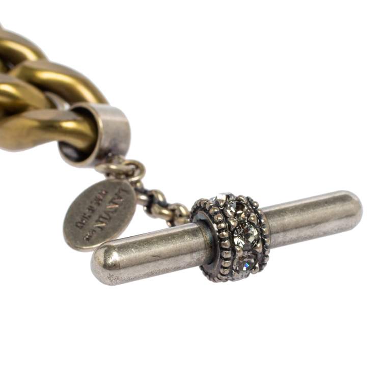 Pre Owned Lanvin Crystal Embellished Two Tone Curb Chain Blet 155 CM