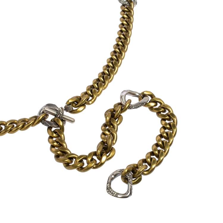 Pre Owned Lanvin Crystal Embellished Two Tone Curb Chain Blet 155 CM