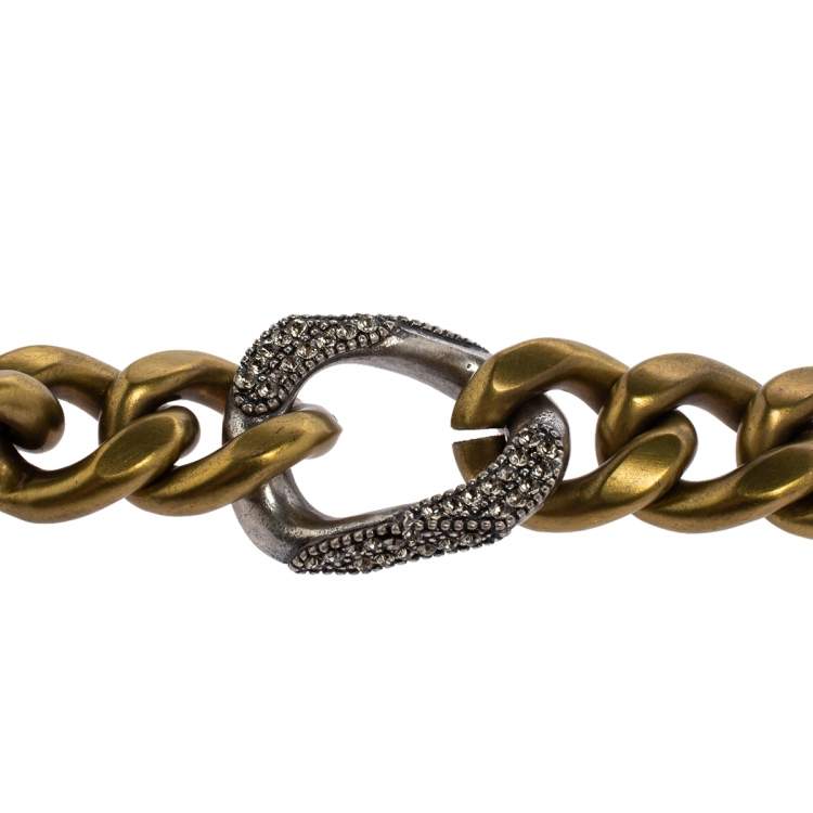 Pre Owned Lanvin Crystal Embellished Two Tone Curb Chain Blet 155 CM