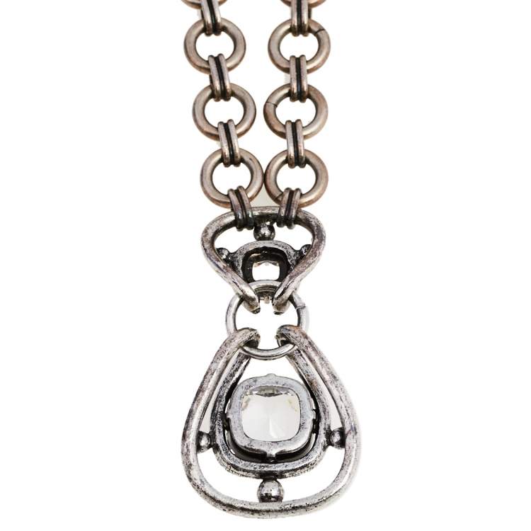 Pre Owned Lanvin Crystal Embedded Pendant Ribbon Necklace