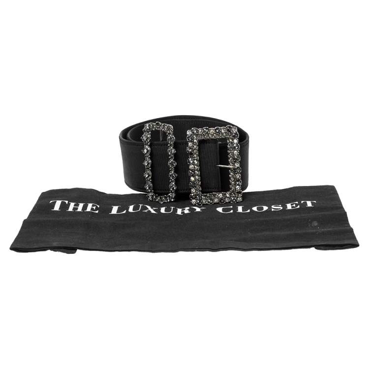 Pre Owned Lanvin Black Fabric Crystal Embellished Buckle Waist Belt Belt 70CM
