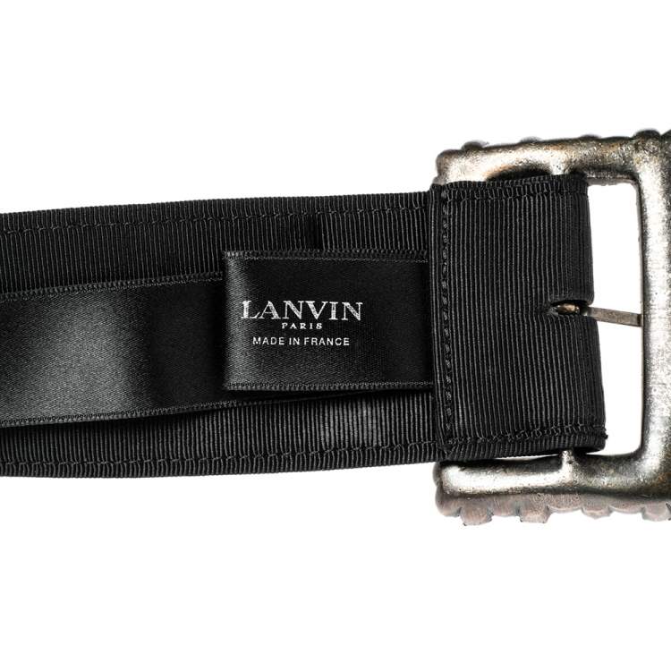 Pre Owned Lanvin Black Fabric Crystal Embellished Buckle Waist Belt Belt 70CM