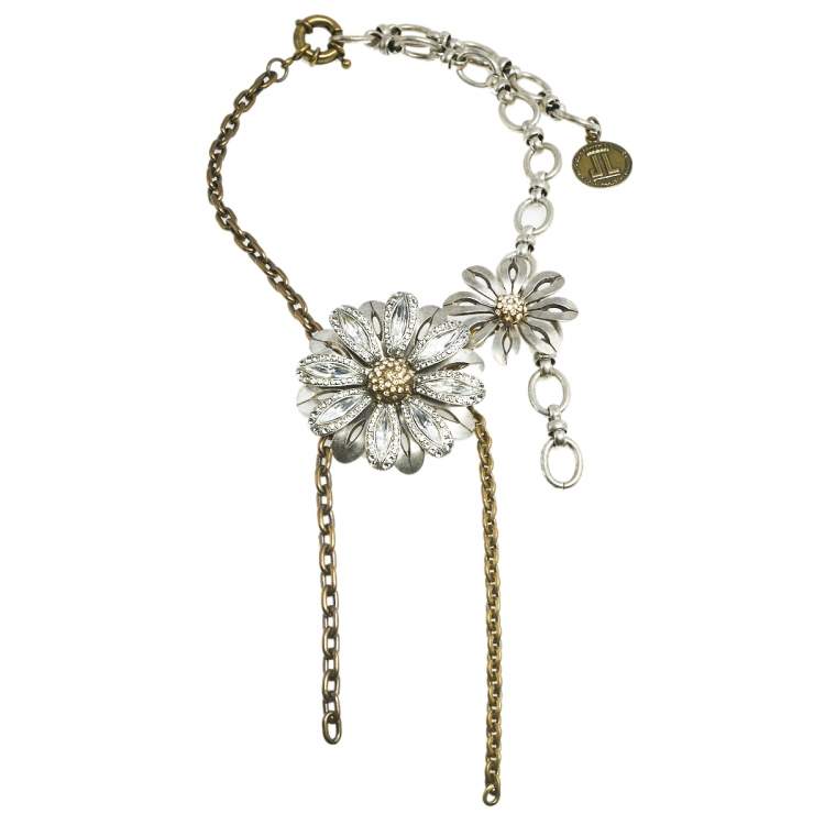 Pre Owned Lanvin Three Tone Crystal Floral Pendant Necklace