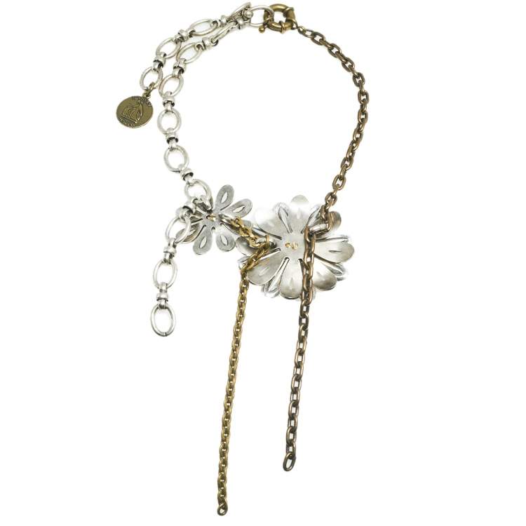 Pre Owned Lanvin Three Tone Crystal Floral Pendant Necklace