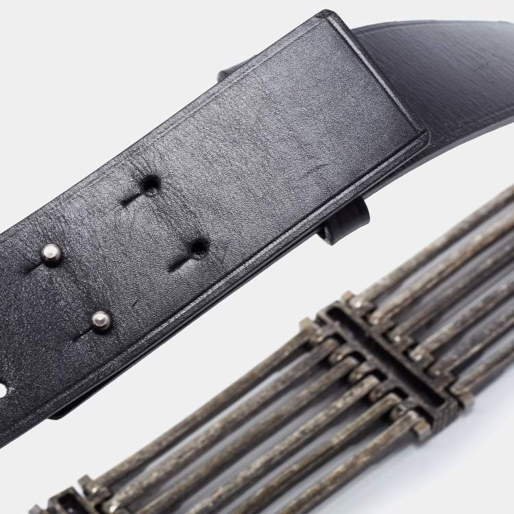 Pre Owned Lanvin Black Leather Crystal Embellished Waist Belt M