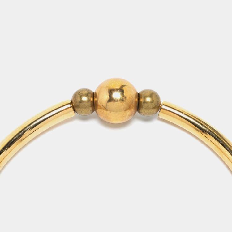 Pre Owned Lanvin Antique Gold Tone Bead & Grosgrain Ribbon Choker