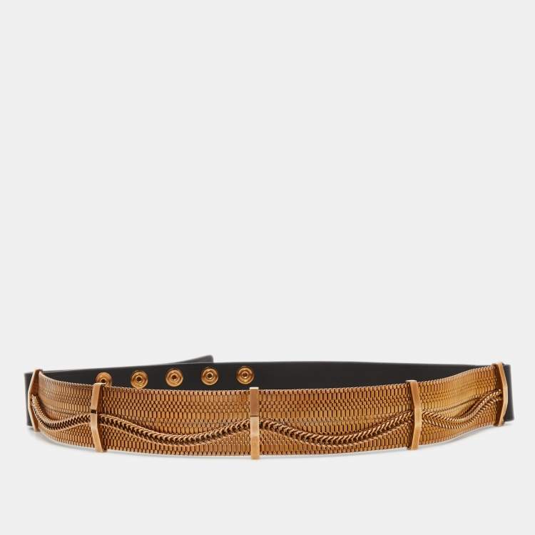 Pre Owned Lanvin Black/Gold Chain Links and Leather Waist Belt 