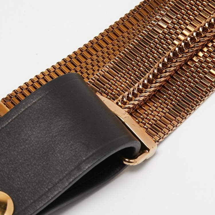 Pre Owned Lanvin Black/Gold Chain Links and Leather Waist Belt 