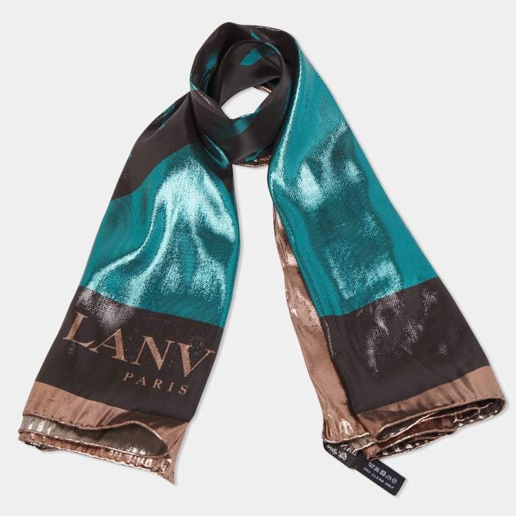 Pre Owned Lanvin Green/Brown I Am Addicted to Gloss Lurex Silk Scarf
